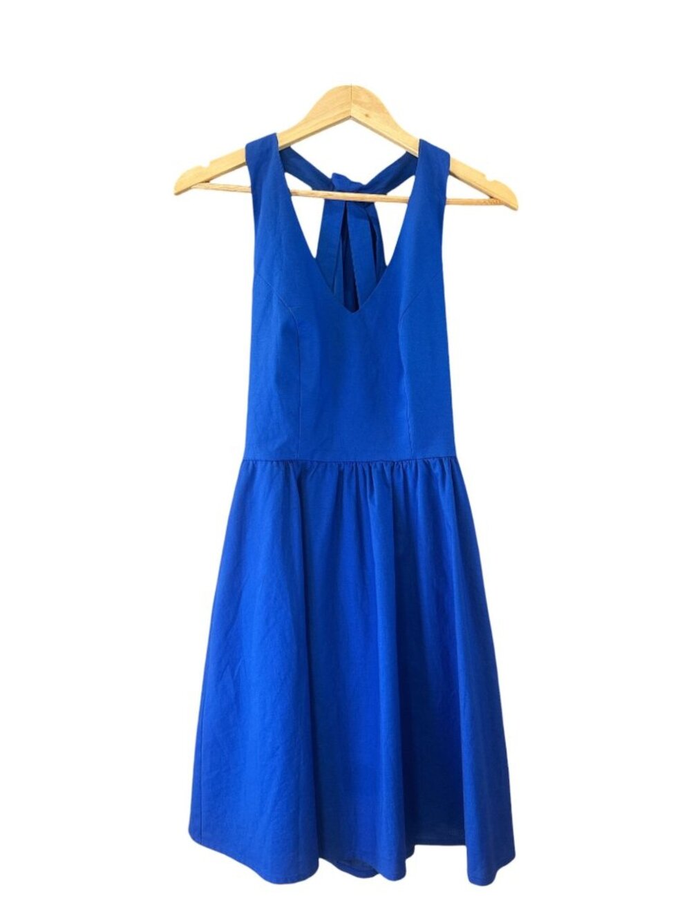 Lauren James Midi Dress Womens M Blue Excellent‎ Sleeveless Bow Tie Back Cotton